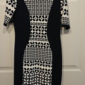 Black and White Geometric-Print Midi Sheath Dress